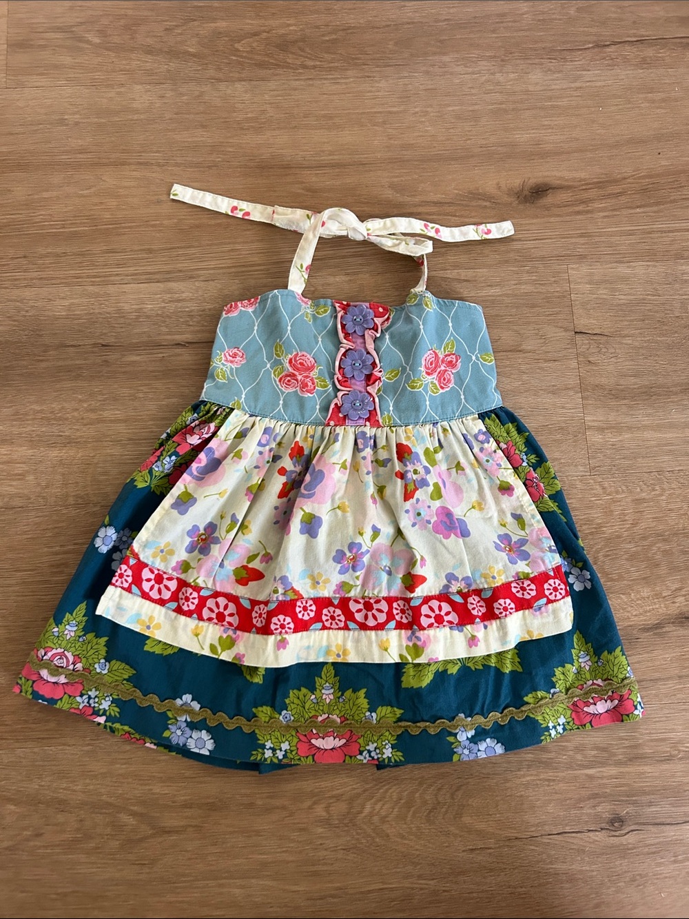 Matilda Jane Blue, Cream and Teal Floral Halter Dress